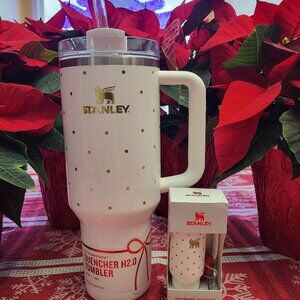 Stanley Holiday Frist Polka Dot 40 oz Tumbler & Ornament Keychain Lot, LAST ONE!